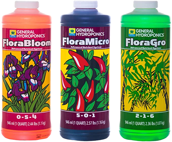 General Hydroponics Flora Series: FloraMicro, FloraBloom, FloraGro - 3-Part Hydroponic Nutrient System, 1 qt. Bottles - Green Valley Hydroponics