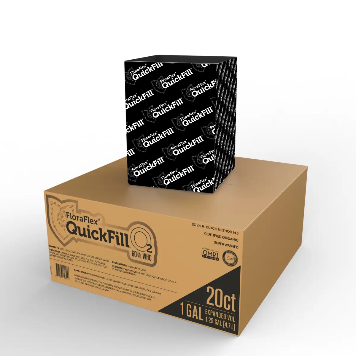 FloraFlex 1-Gal QuickFill™ O2 | 60% WHC | Expandable Organic Coco Coir Plant Medium | Pack of 20