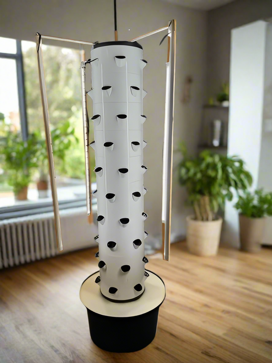 Hydroponic Tower Garden w/LED Lights - LARGE - 60 Plant Sites - 6"